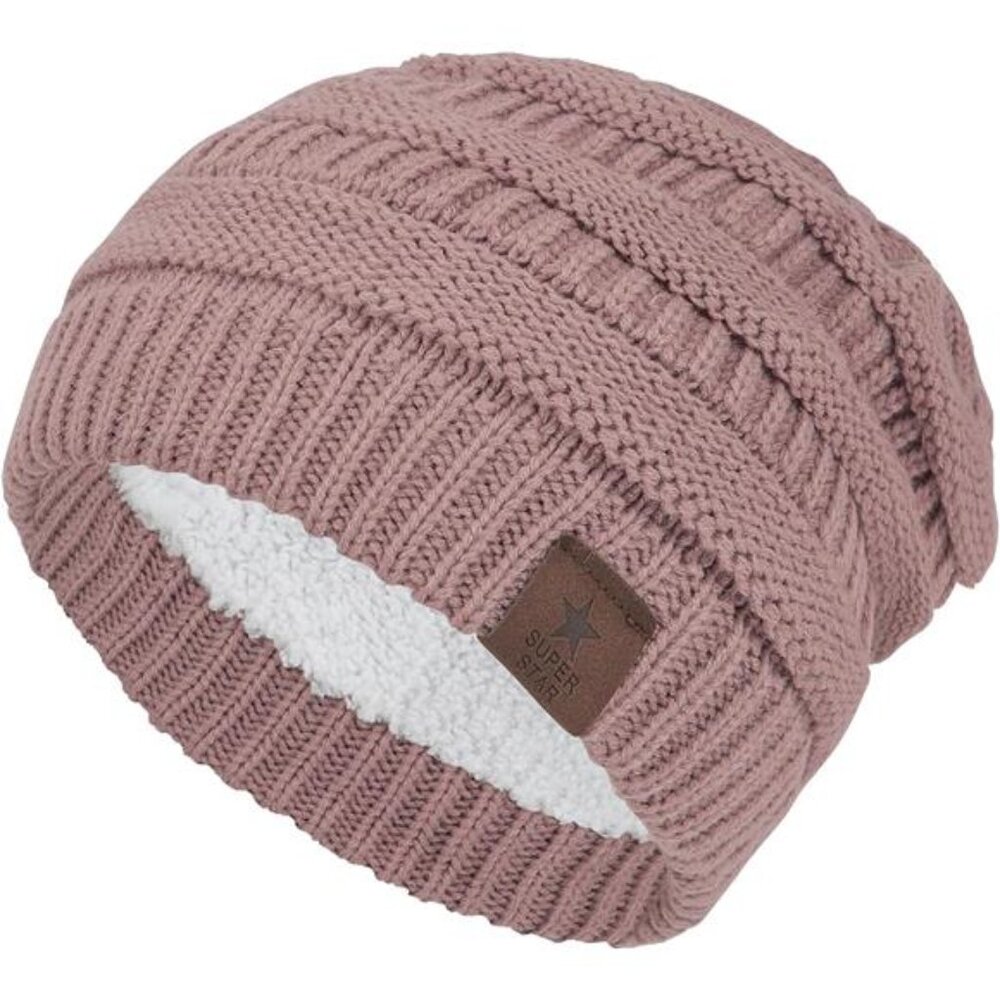 Women's Knit Pink Beanie Winter Thick Solid Fleece Lined Beanie Unisex Hats